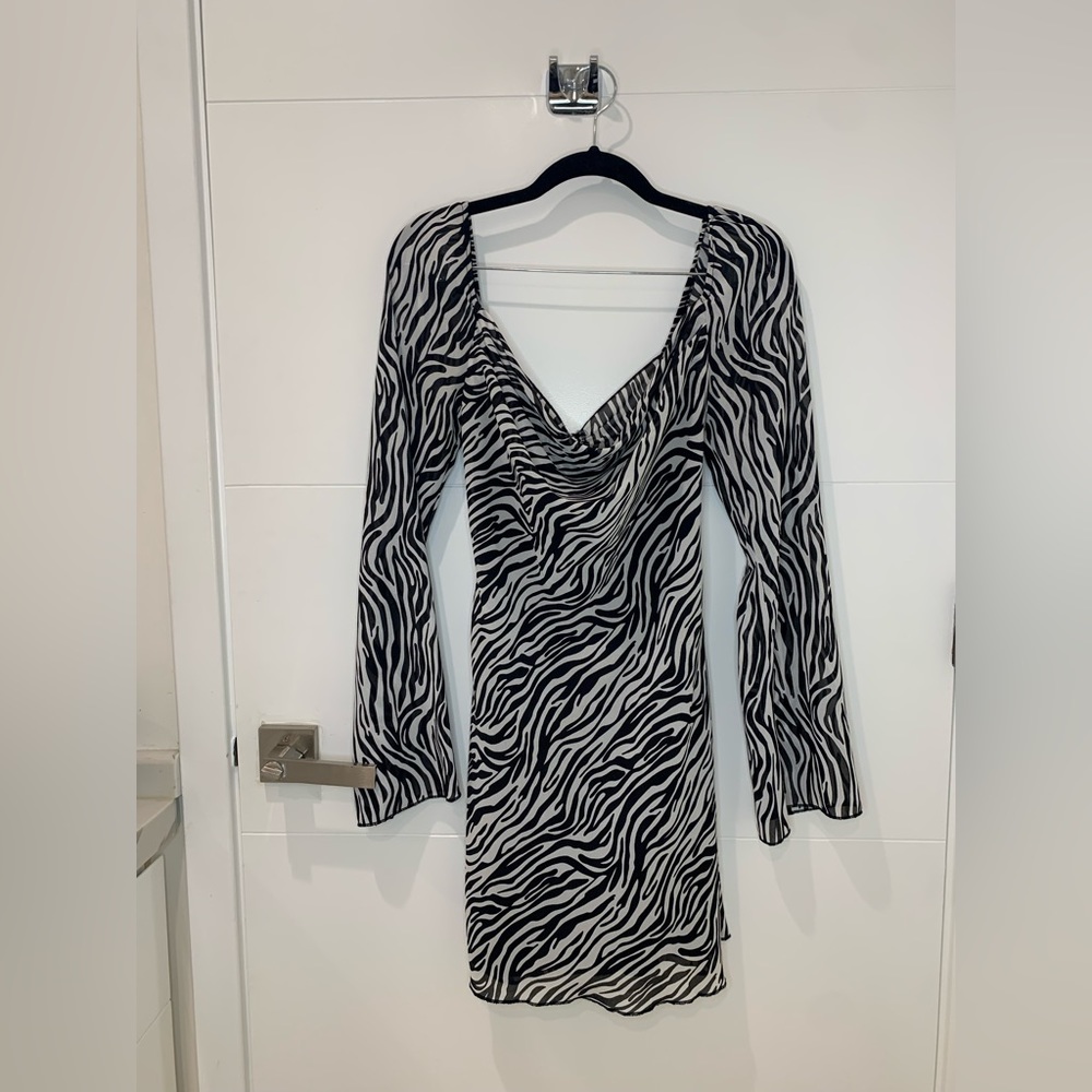 Zebra print long sleeve mini dress in Size L